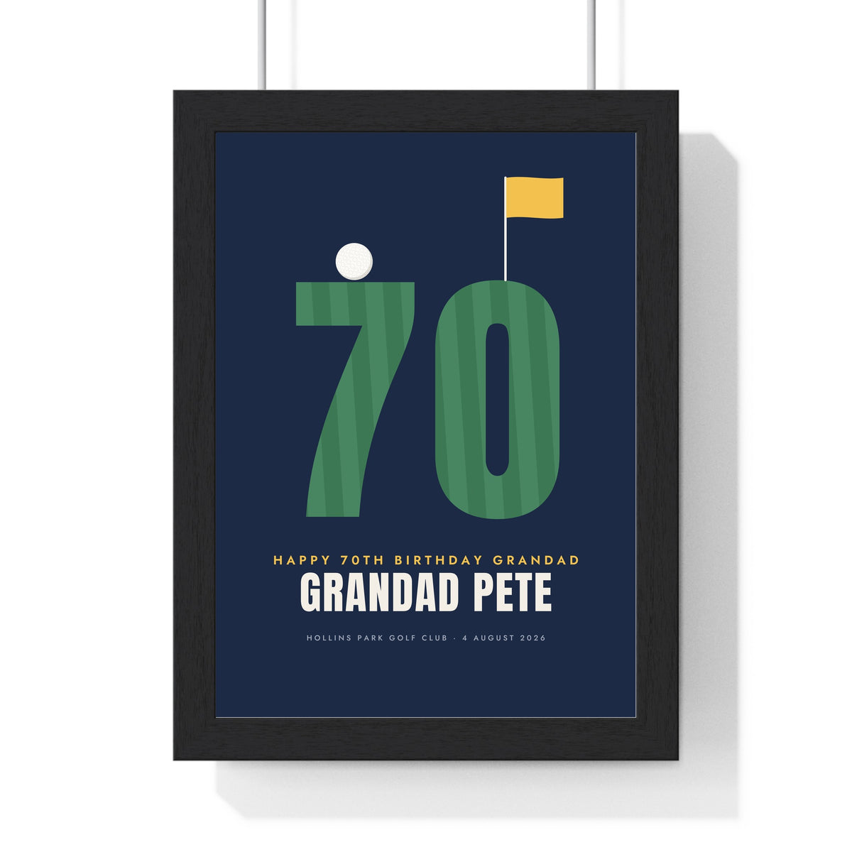 Personalised Golf Birthday Print - framed navy 70th birthday golf print