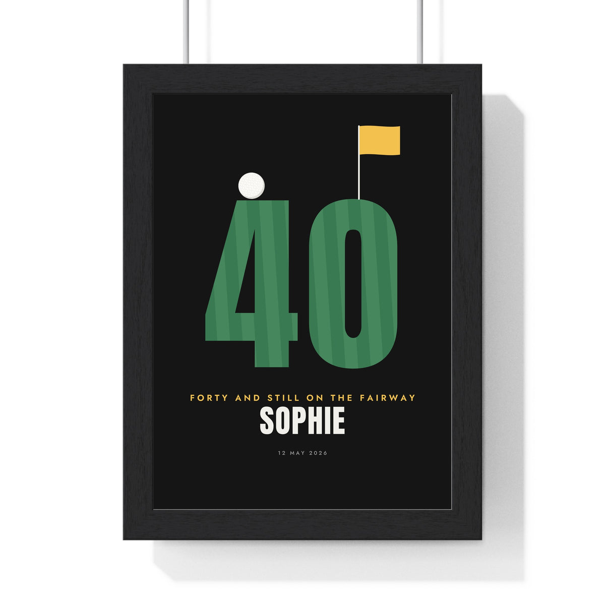 Personalised Golf Birthday Print - framed black 40th birthday golf print