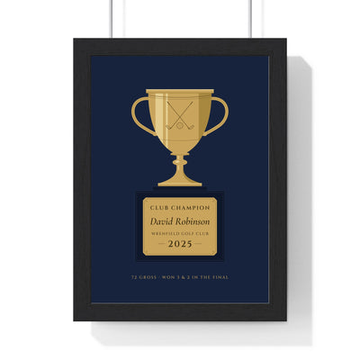 Personalised Golf Club Champion Print - framed gold on navy golf club champion trophy print for David Robinson