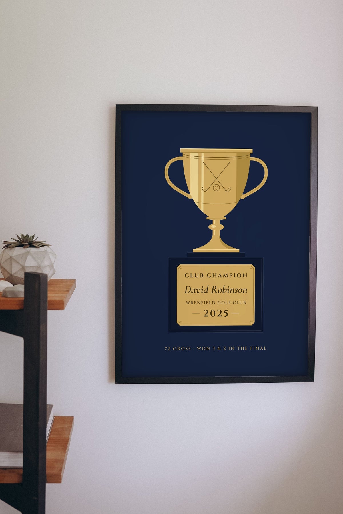Personalised Golf Club Champion Print - golf club champion trophy print on the study wall