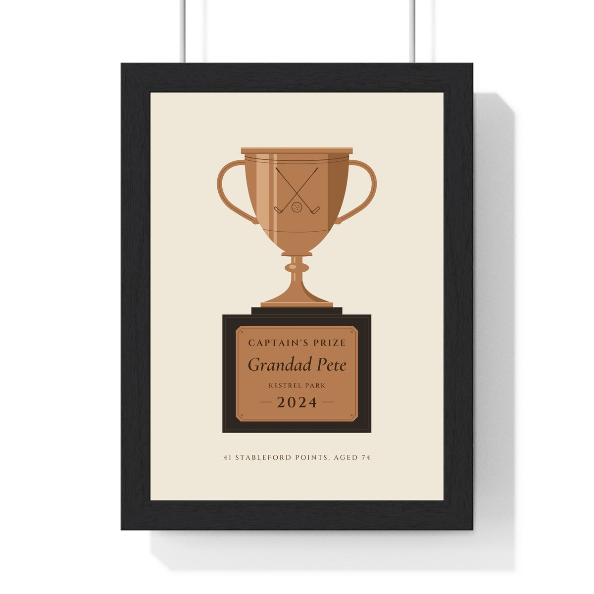 Personalised Golf Club Champion Print - framed bronze on cream captain's prize version