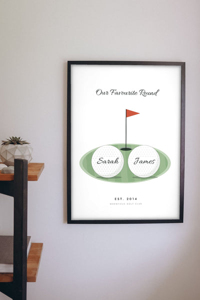 Personalised Golf Couple Print - golf couple print on the living room wall