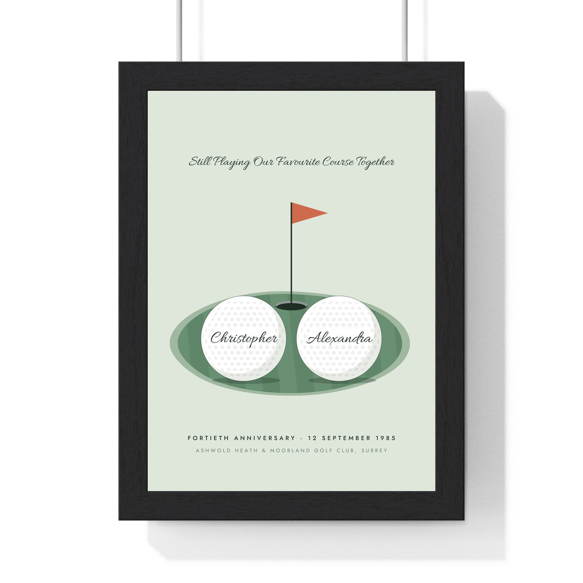 Personalised Golf Couple Print - framed sage version for a fortieth anniversary