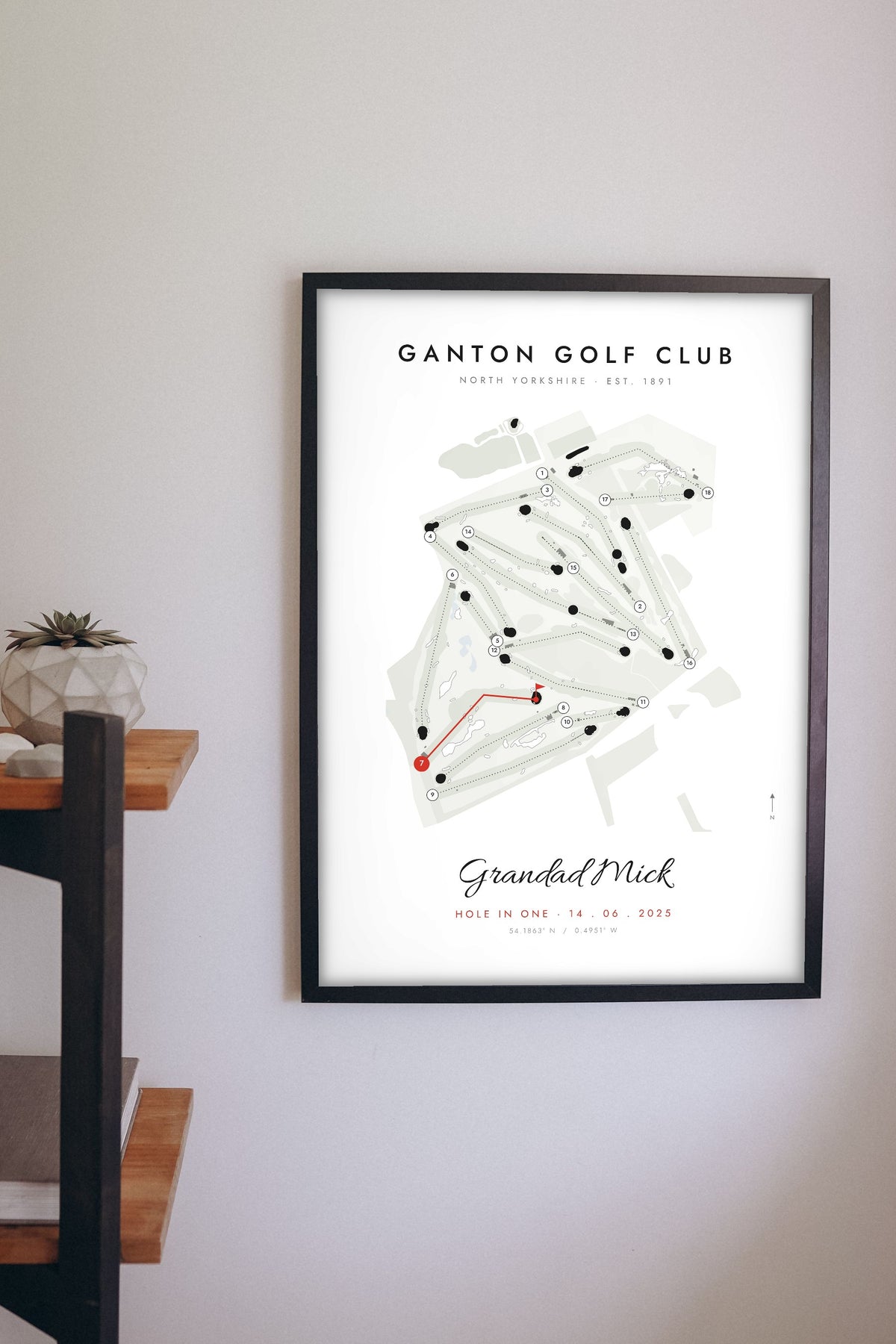 Personalised Golf Course Map Print - golf course map print on the study wall