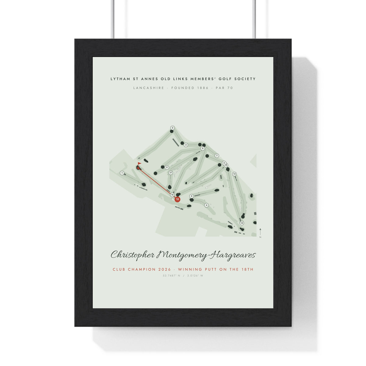 Personalised Golf Course Map Print - framed sage links course map for a club champion