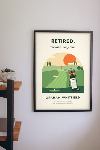 Personalised Golf Retirement Print - golf retirement print on the study wall