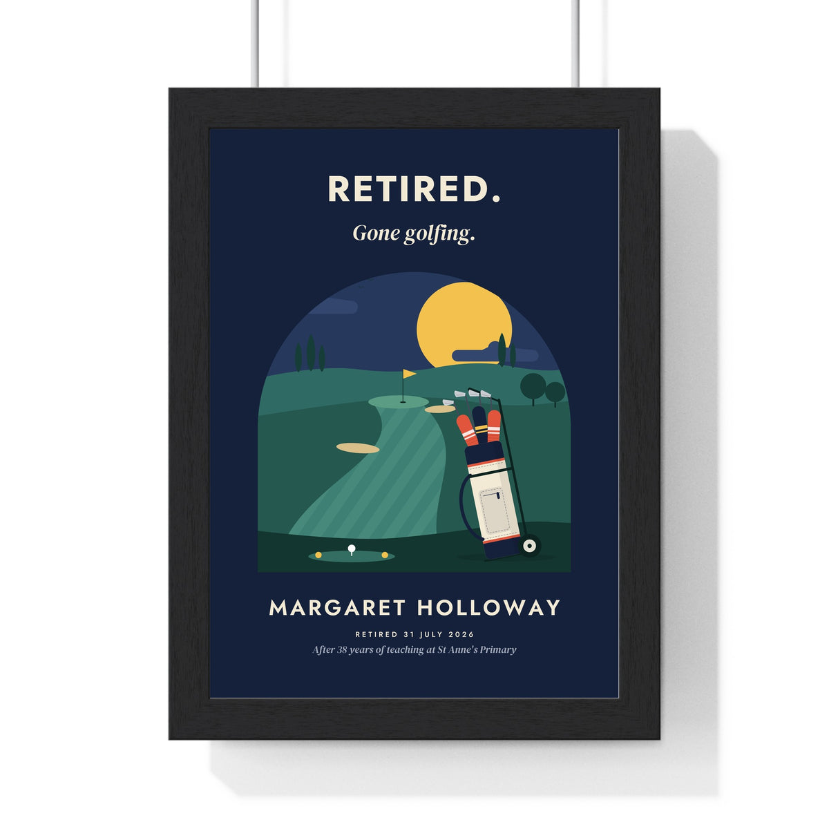 Personalised Golf Retirement Print - framed navy golf retirement print