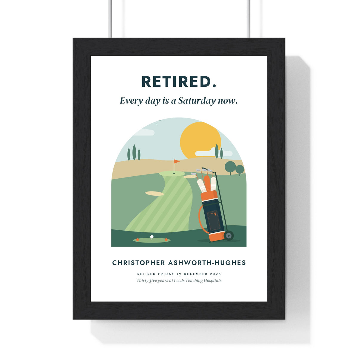 Personalised Golf Retirement Print - framed coastal links version