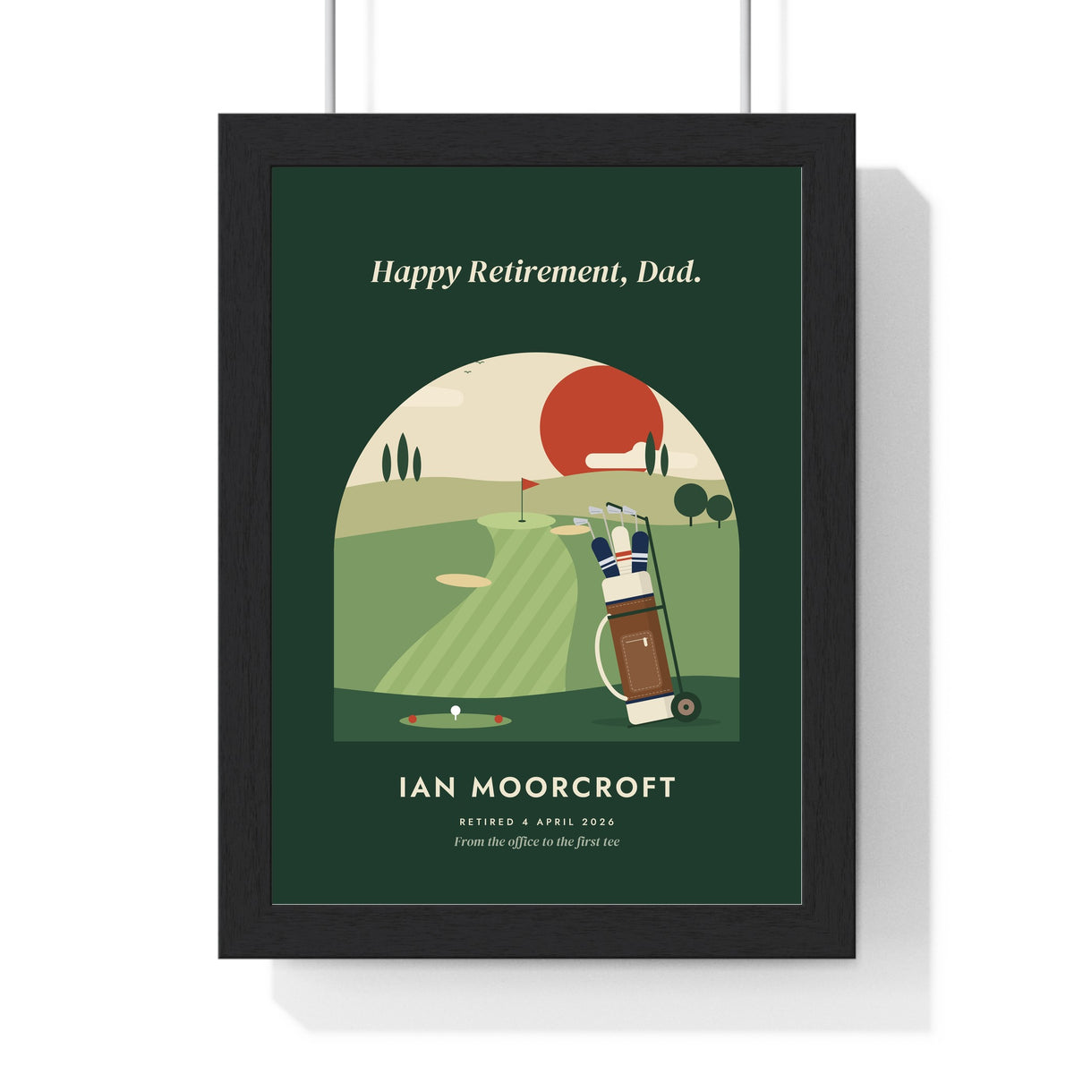 Personalised Golf Retirement Print - framed heritage green version for Dad