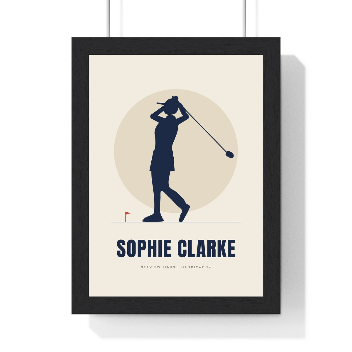 Personalised Golfer Print - framed cream and navy female golfer print