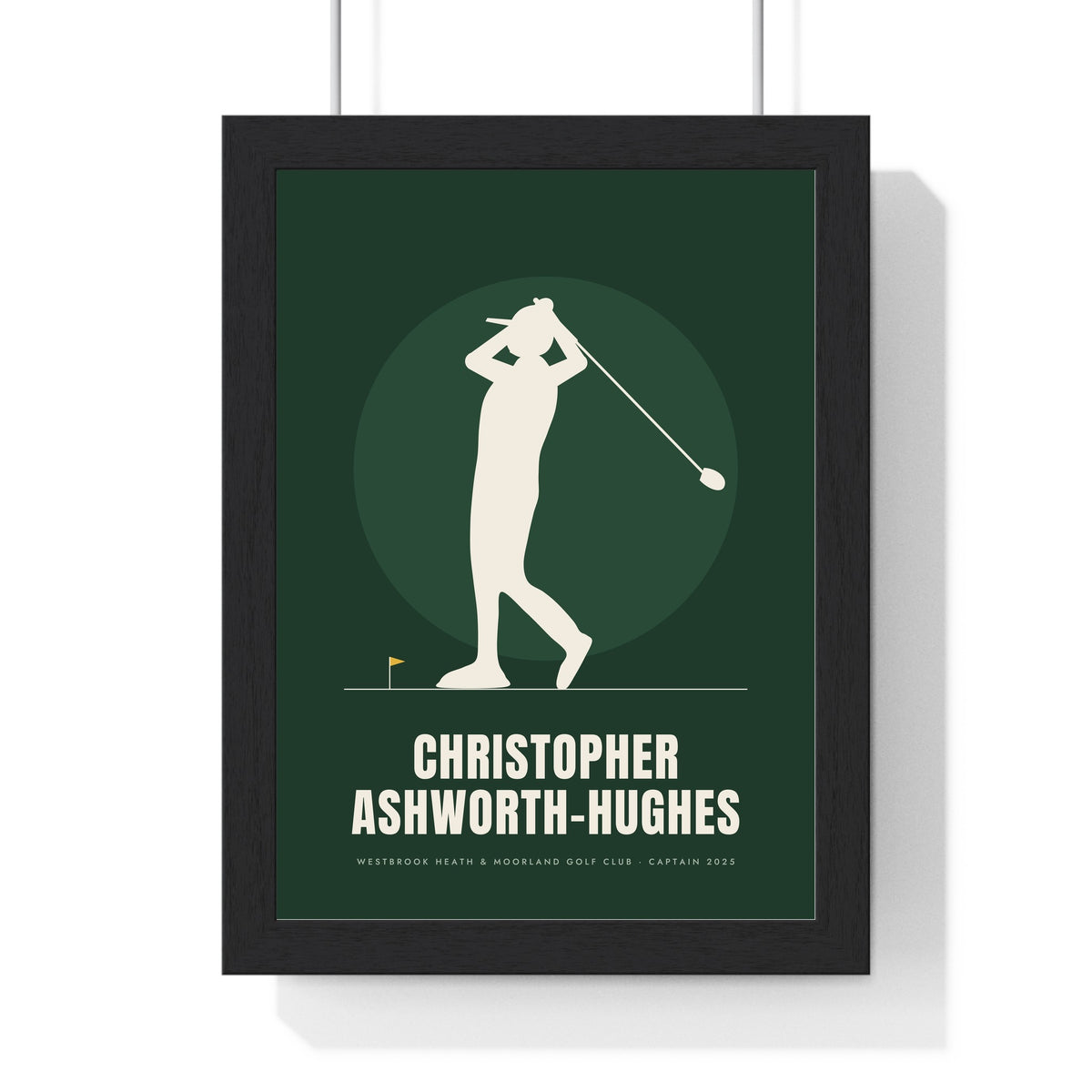 Personalised Golfer Print - framed forest green golfer print with a long name