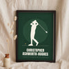 Personalised Golfer Print - forest green golfer print leaning on a shelf