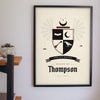 Personalised Gothic Family Crest Print - gothic family crest print on a hallway wall