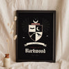 Personalised Gothic Family Crest Print - black and red House of Blackwood crest print