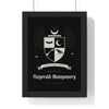 Personalised Gothic Family Crest Print - framed black and silver version with a long name