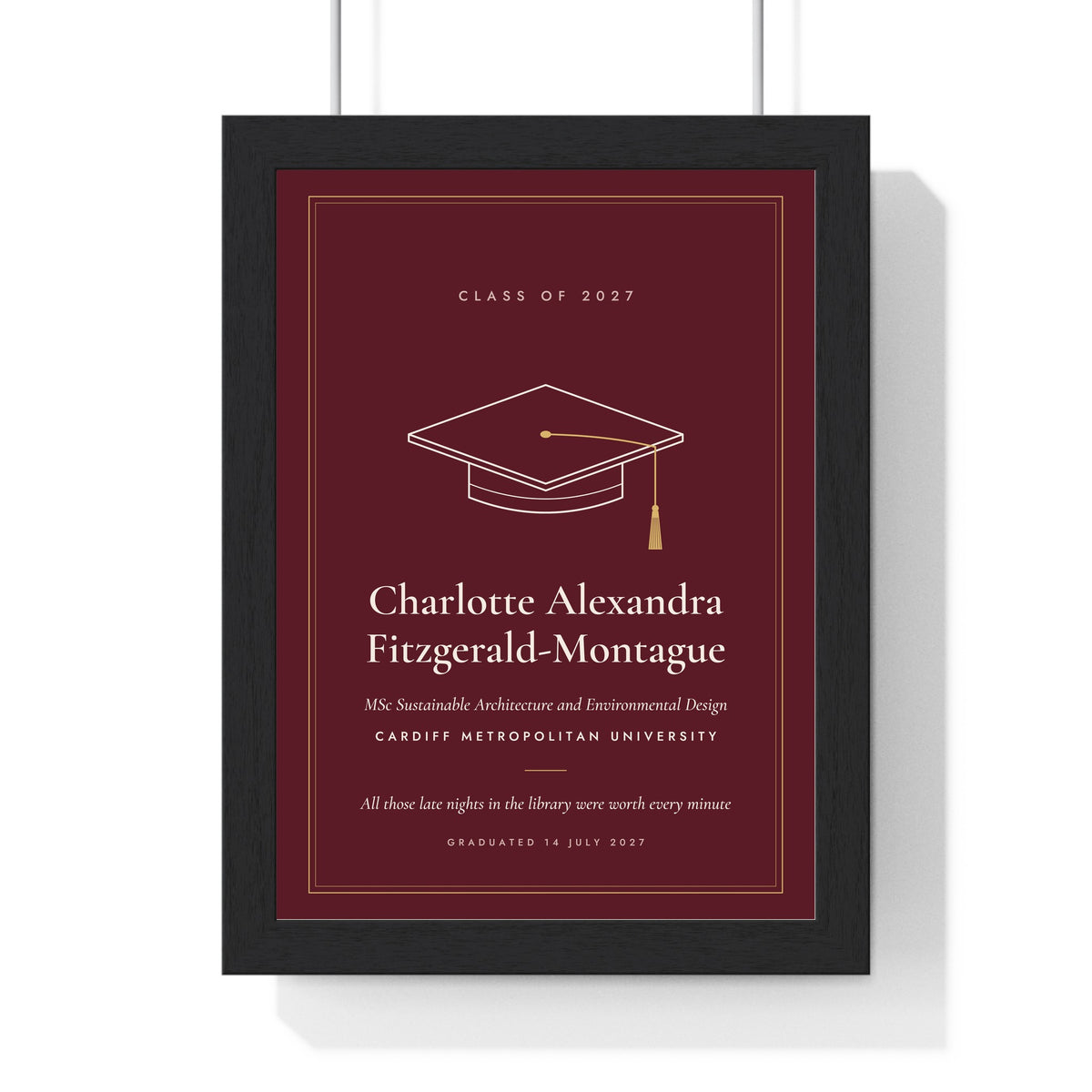 Personalised Graduation Print - burgundy and gold master's version
