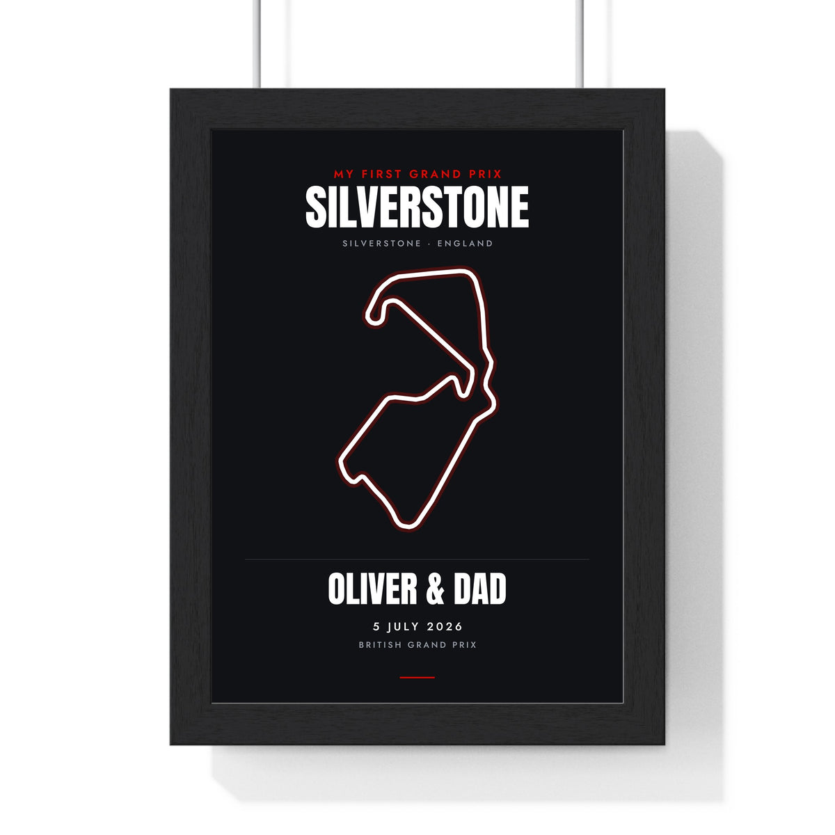 Personalised Grand Prix Circuit Print - framed black Silverstone first Grand Prix print