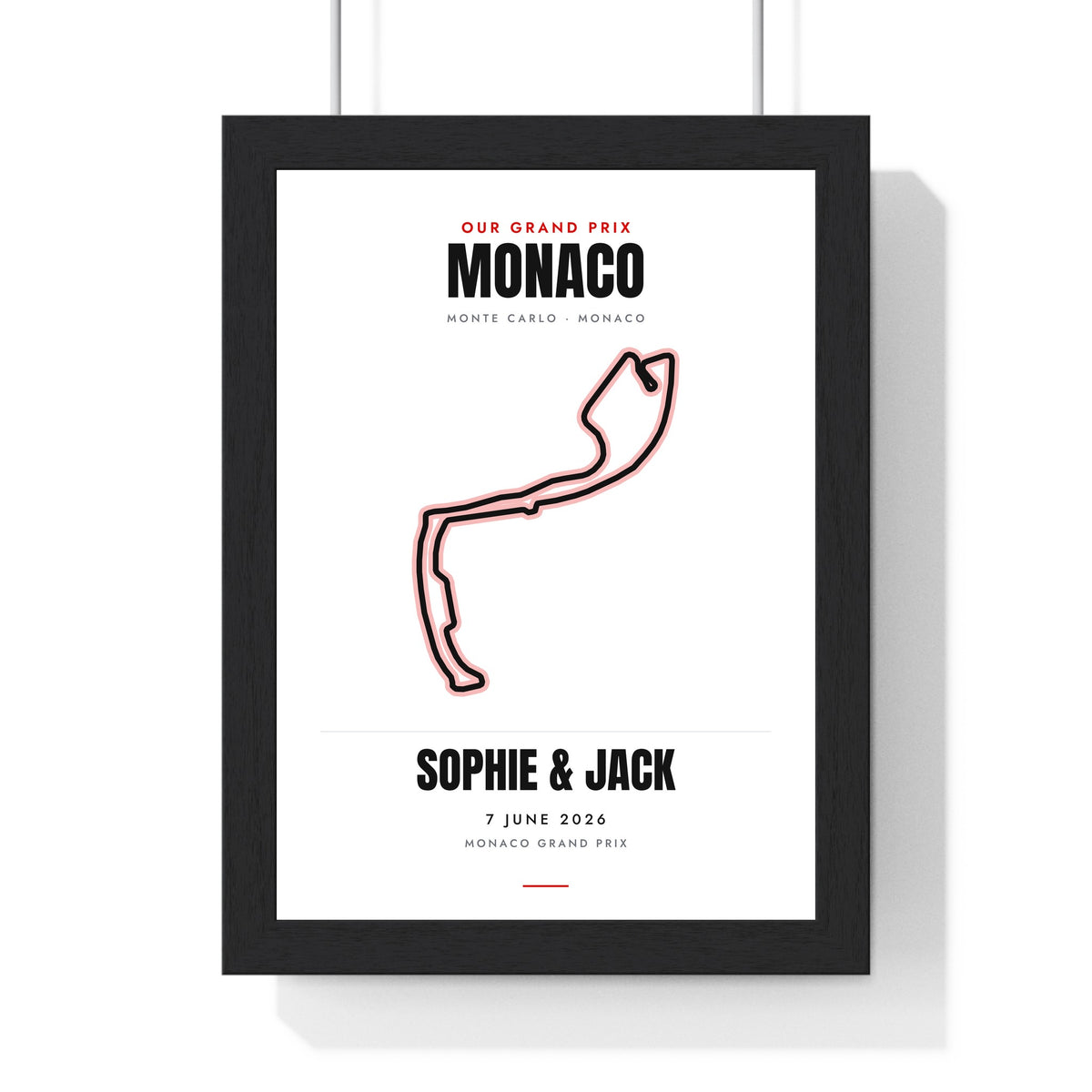 Personalised Grand Prix Circuit Print - framed white Monaco version