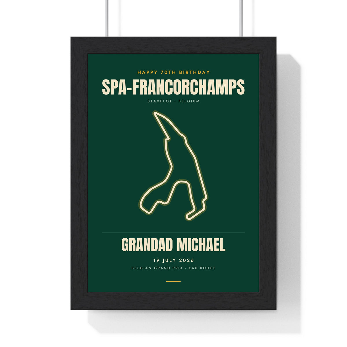 Personalised Grand Prix Circuit Print - framed racing green Spa version