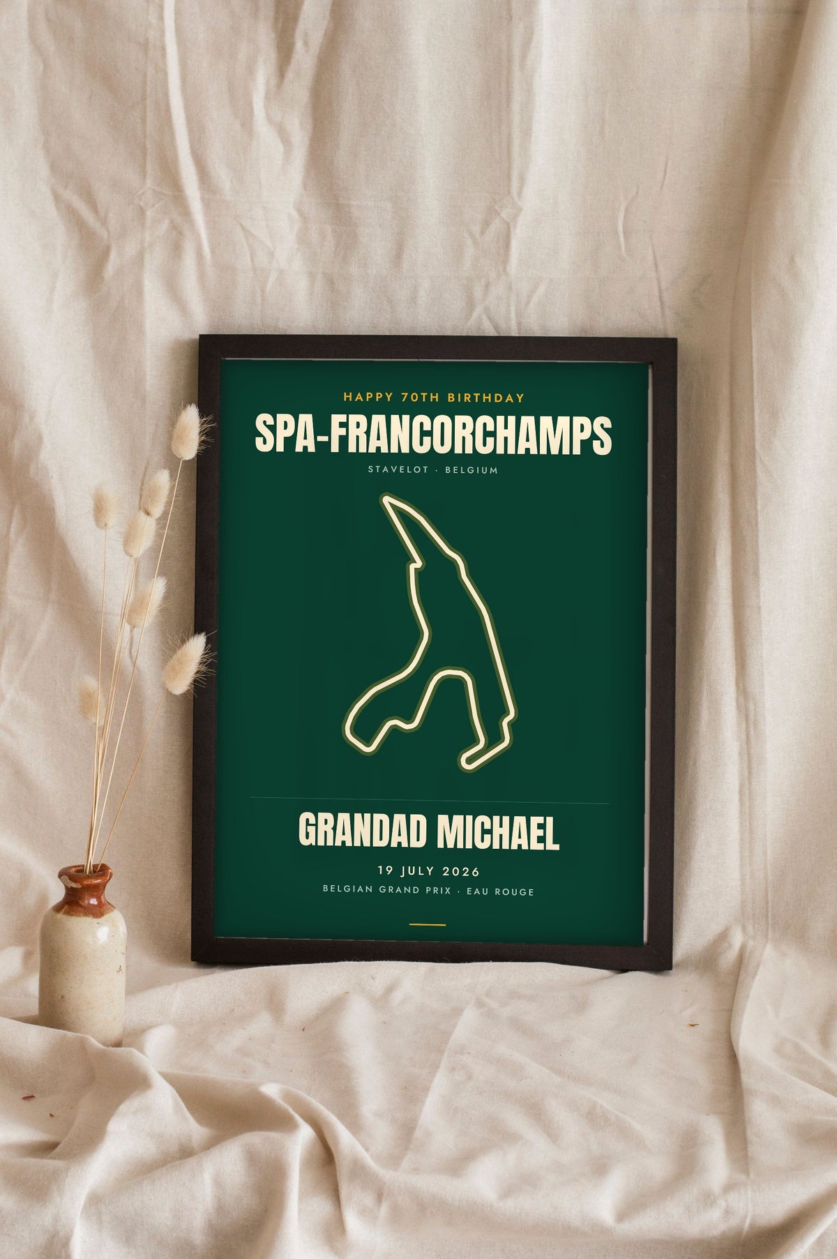 Personalised Grand Prix Circuit Print - racing green Spa birthday version