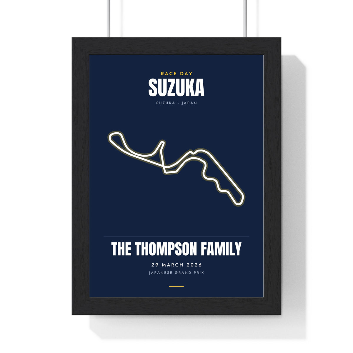 Personalised Grand Prix Circuit Print - framed navy Suzuka version