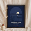 Personalised Grandad's Fishing Spot Print - navy dusk version with the moon over the reservoir