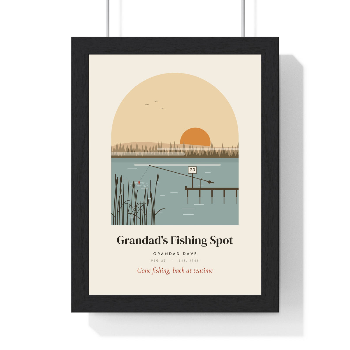 Personalised Grandad's Fishing Spot Print - autumn gold version for Grandad Dave