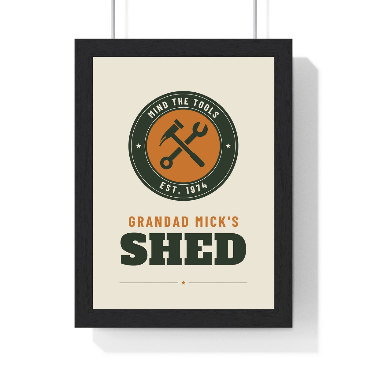 Personalised Grandad's Shed Print - framed stone Grandad Mick's Shed workshop badge print