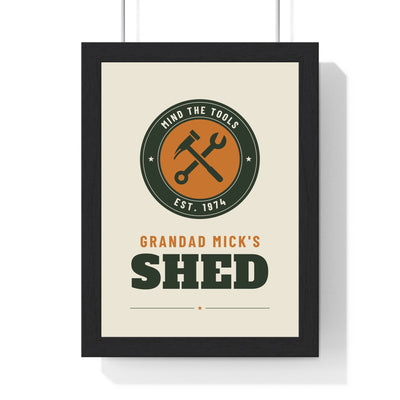 Personalised Grandad's Shed Print - framed stone Grandad Mick's Shed workshop badge print