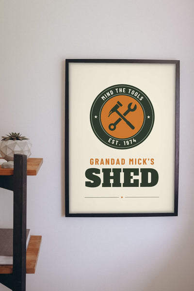 Personalised Grandad's Shed Print - on the wall