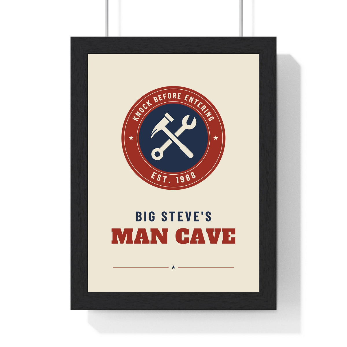 Personalised Grandad's Shed Print - cream and red Man Cave version