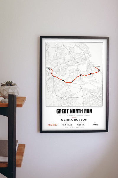 Personalised Great North Run Print - Great North Run route print on the hallway wall