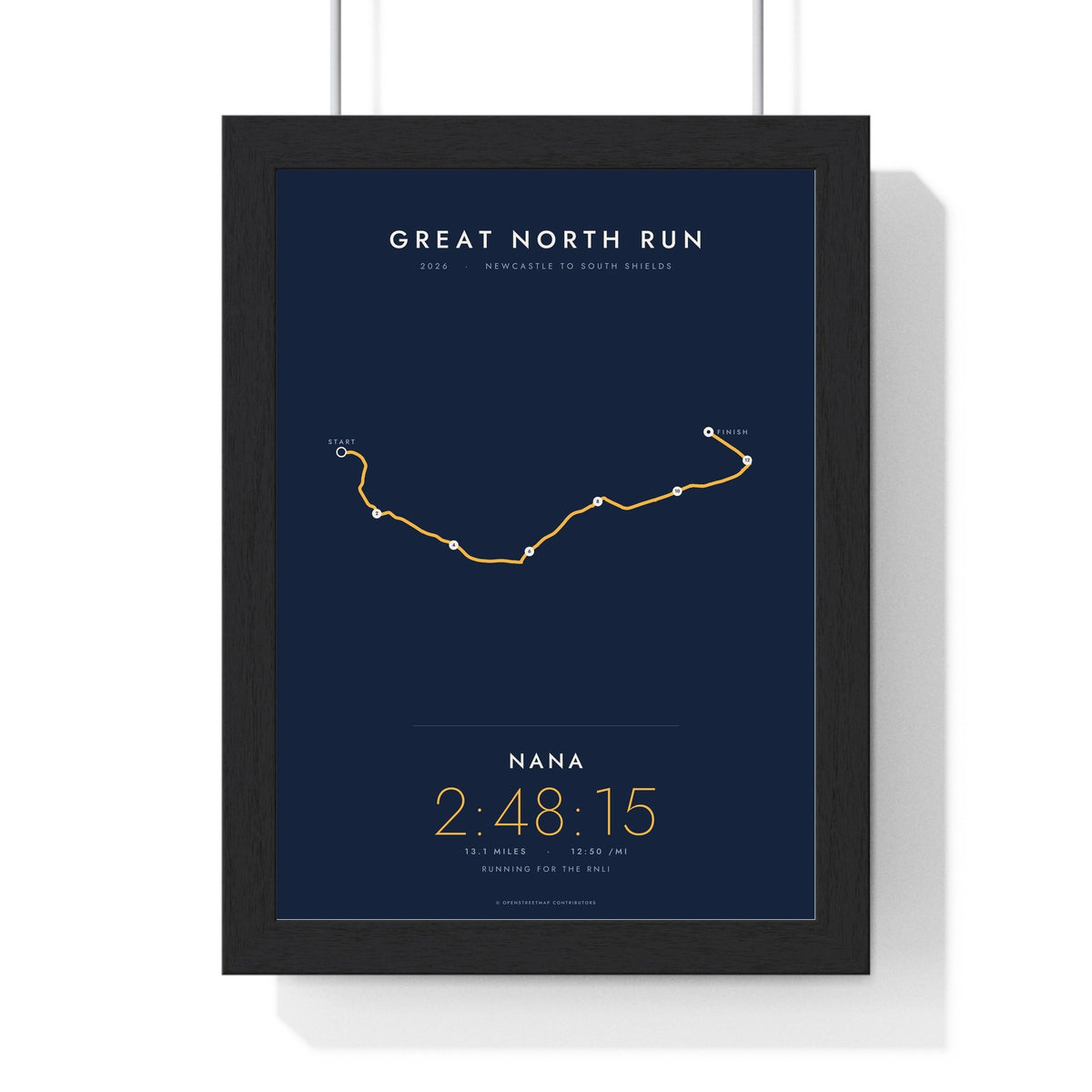 Personalised Great North Run Print - framed minimal Great North Run route print
