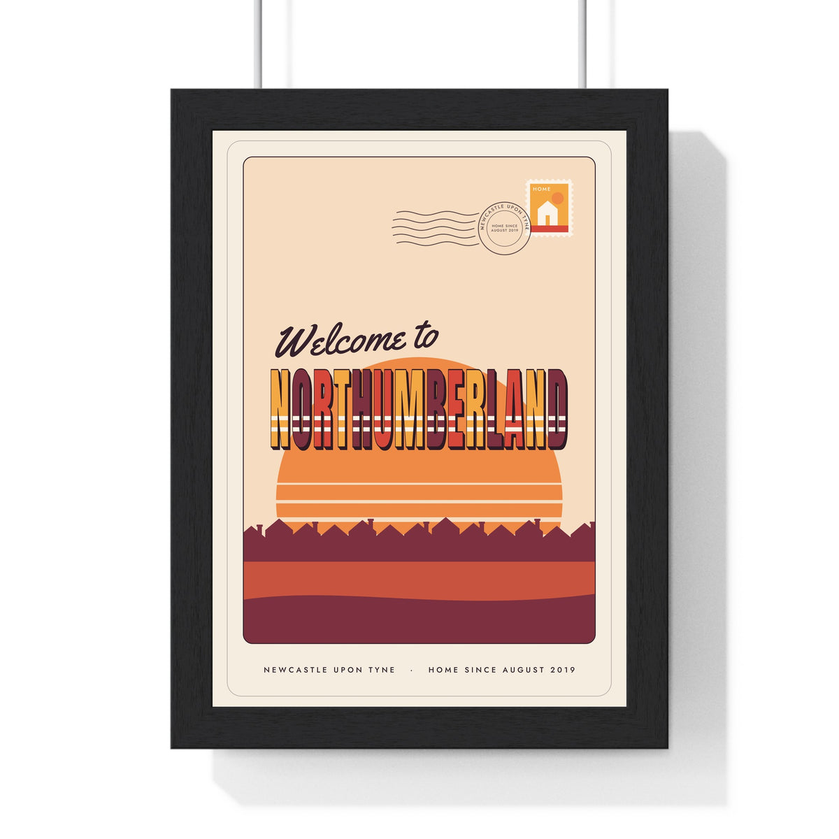 Personalised Greetings From Home Print - framed sunset Welcome to Northumberland postcard