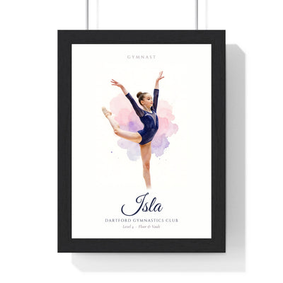 Personalised Gymnastics Print - framed watercolour gymnastics print with a standing split for Isla
