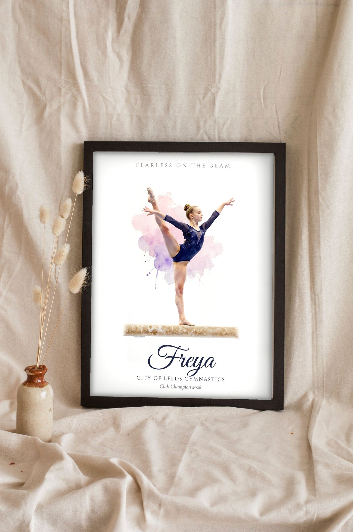 Personalised Gymnastics Print - beam arabesque version for Freya