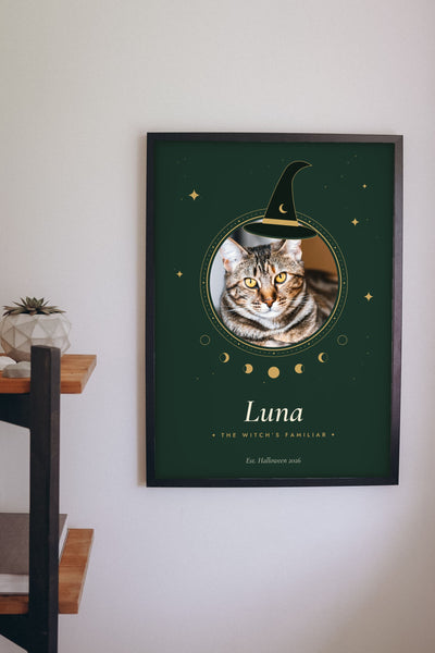 Personalised Halloween Cat Print - Halloween cat portrait on a living room wall