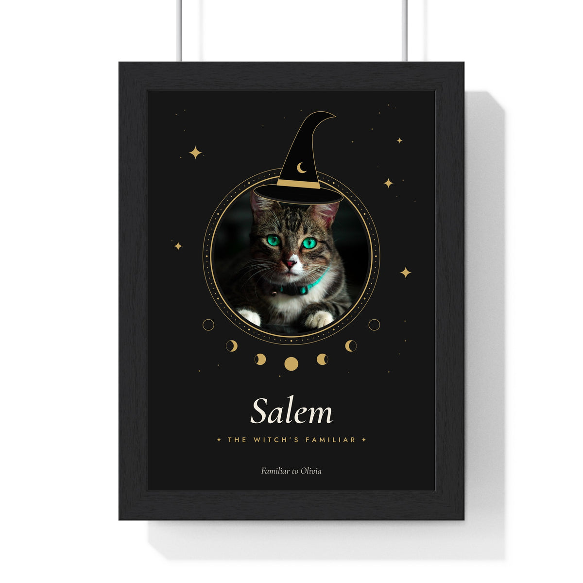 Personalised Halloween Cat Print - black and gold colourway