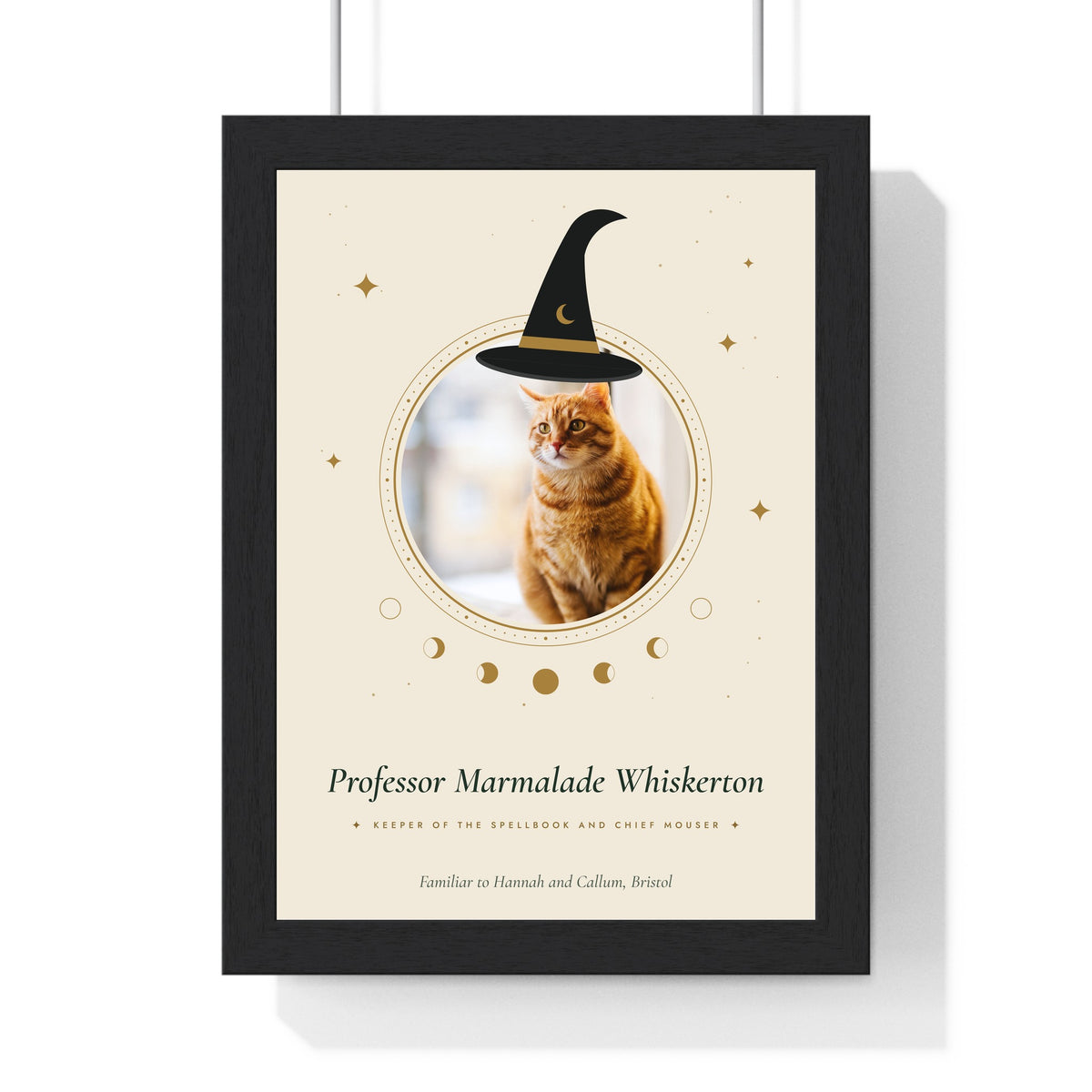 Personalised Halloween Cat Print - cream colourway with a long name