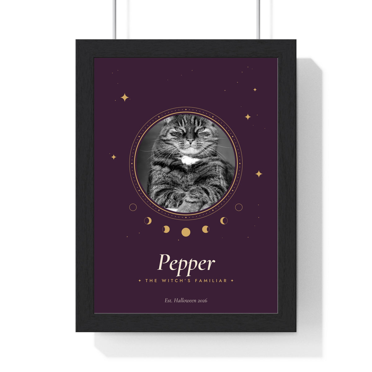 Personalised Halloween Cat Print - plum colourway without the hat