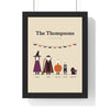 Personalised Halloween Family Portrait Print - framed oat Halloween costume family print with a witch, vampire, pumpkin, skeleton and dog