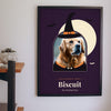 Personalised Halloween Pet Portrait Print - Halloween witch dog print on a living room wall