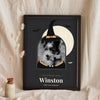 Personalised Halloween Pet Portrait Print - black and white witch dog portrait leaning in a frame