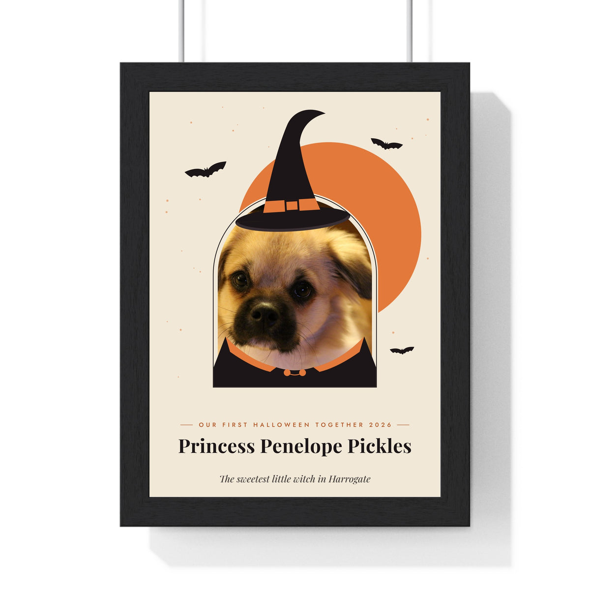 Personalised Halloween Pet Portrait Print - cream colourway with a long name