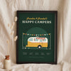 Personalised Happy Campers Caravan Print - forest green version with ten grandchildren