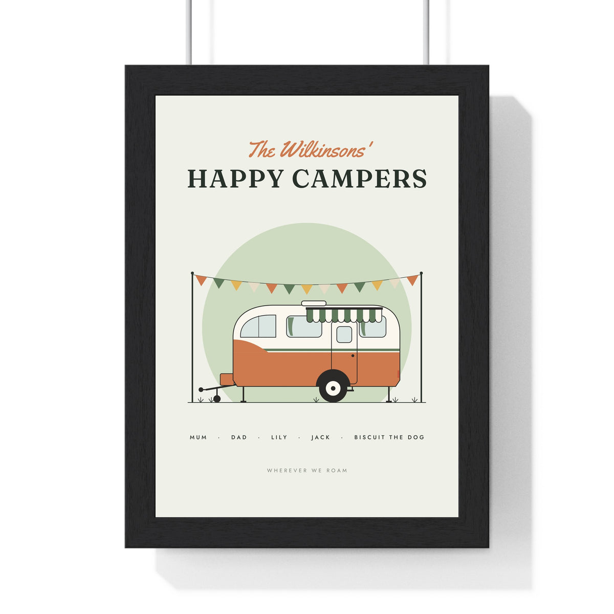 Personalised Happy Campers Caravan Print - sage family caravan version