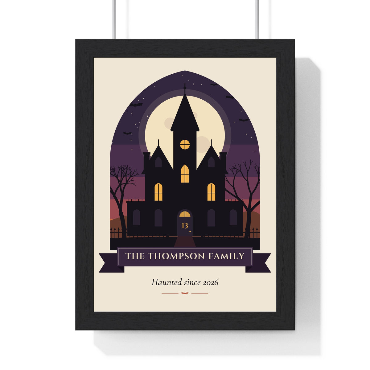 Personalised Haunted House Family Name Print - framed haunted house print for The Thompson Family