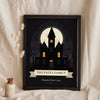 Personalised Haunted House Family Name Print - black haunted house print for The Patel Family