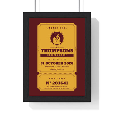 Personalised Haunted House Ticket Print - framed personalised haunted house ticket print for the Thompsons
