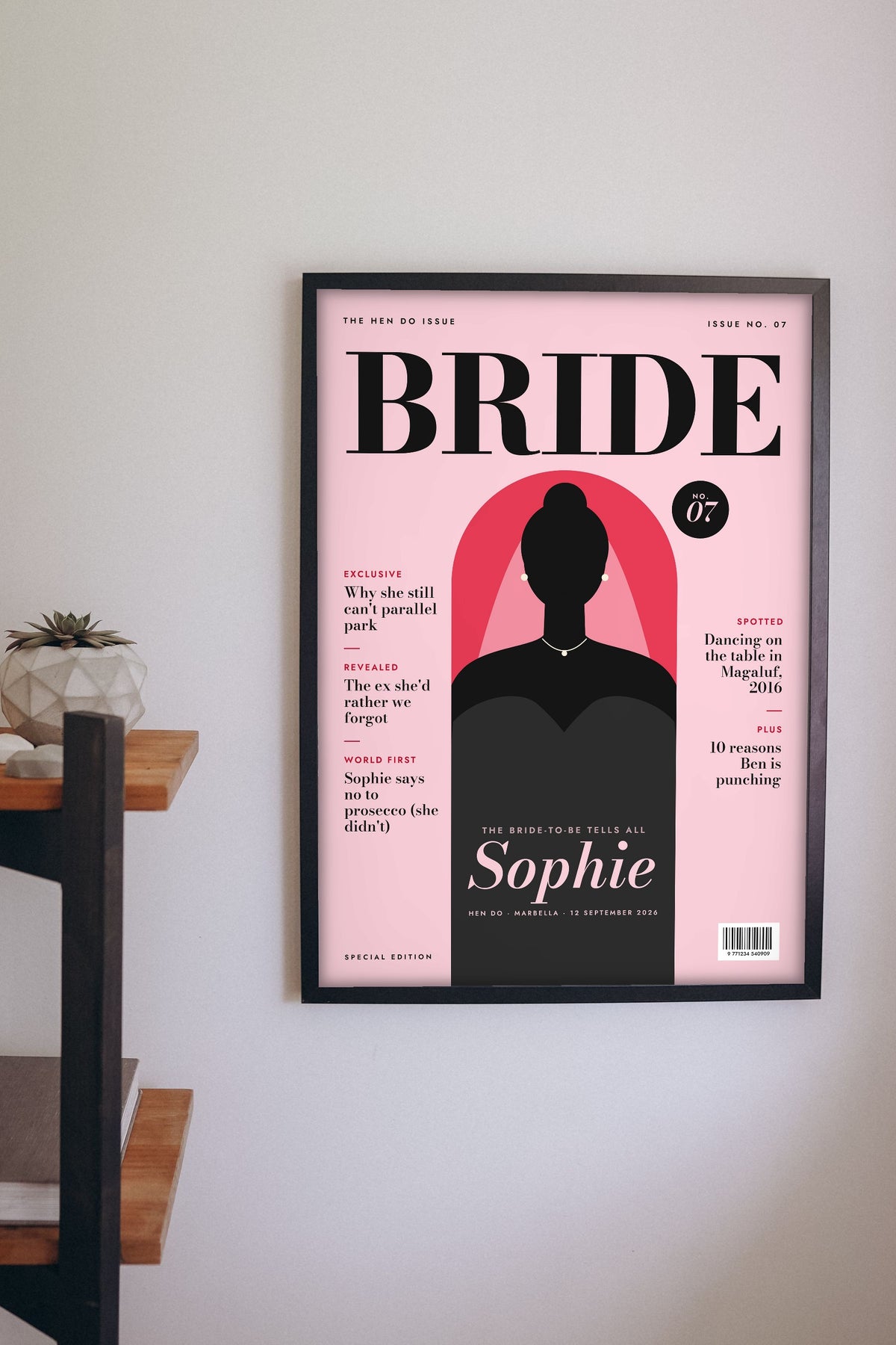 Personalised Hen Do Magazine Cover Print - on the wall at the hen weekend